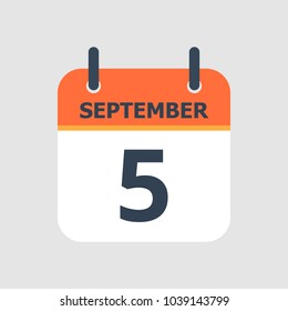 Flat icon calendar 5th of September isolated on gray background. Vector illustration.