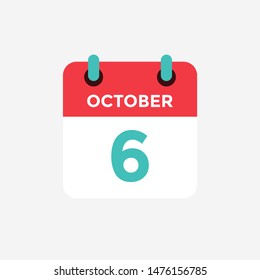 Flat icon calendar 6 October. Date, day and month. Vector illustration.