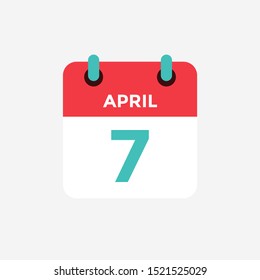 Flat icon calendar 7 of April. Date, day and month. Vector illustration.