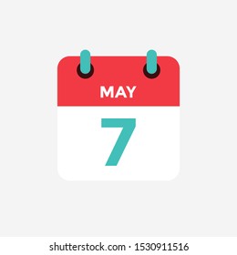 Flat icon calendar 7 of May. Date, day and month. Vector illustration.