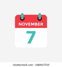 Flat icon calendar 7 November. Date, day and month. Vector illustration.