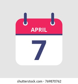 Flat icon calendar 7th of April isolated on gray background. Vector illustration.