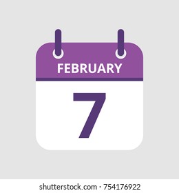 Flat icon calendar 7th of February isolated on gray background. Vector illustration.