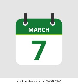 Flat icon calendar 7th of March isolated on gray background. Vector illustration.