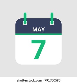 Flat icon calendar 7th of May isolated on gray background. Vector illustration.