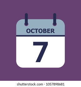 Flat icon calendar 7th of October solated on gray background. Vector illustration.
