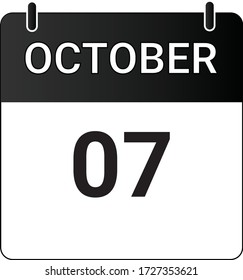 Calendario plano de iconos 7 de octubre indicado con blanco y negro. Ilustración vectorial.