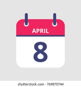 Flat icon calendar 8th of April isolated on gray background. Vector illustration.