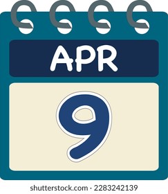 Flat icon calendar 9 of Apr. Date, day and month. Vector illustration . Blue teal green color banner. 9 Apr. 9th of Apr.