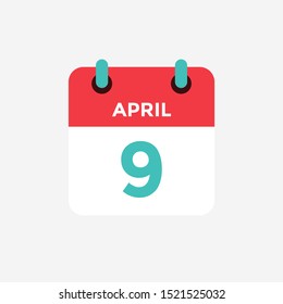 Flat icon calendar 9 of April. Date, day and month. Vector illustration.