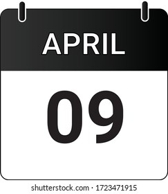 Icono plano 9 de abril indicado con blanco y negro. Ilustración vectorial.