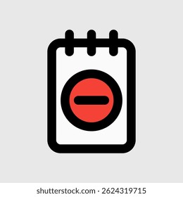 Flat icon of a calendar featuring a prohibited sign, suitable for time management and safety applications.