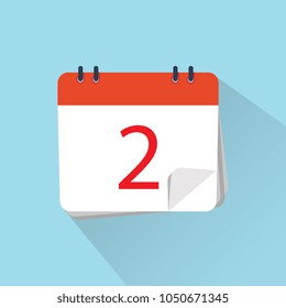 Flat icon of calendar isolated on a background. The 2 of the mounth. Vector illustration.