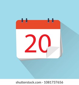 Flat icon of calendar isolated on a background. The 20th of the mounth. Vector illustration.