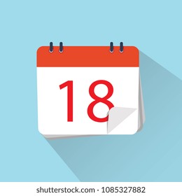 Flat icon of calendar isolated on a background. The 18 th of the mounth. Vector illustration.