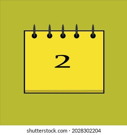 Flat icon calendar isolated on black number and yellow background. Vector illustration.