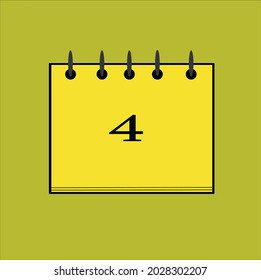 Calendario de icono plano aislado en número negro y fondo amarillo. Ilustración vectorial.