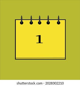 Flat icon calendar isolated on black number and yellow background. Vector illustration.
