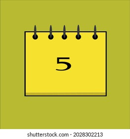 Flat icon calendar isolated on black number and yellow background. Vector illustration.