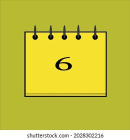 Flat icon calendar isolated on black number and yellow background. Vector illustration.