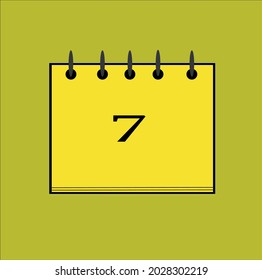 Calendario de icono plano aislado en número negro y fondo amarillo. Ilustración vectorial.