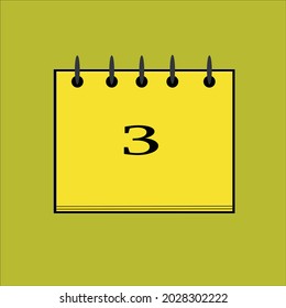 Flat icon calendar isolated on black number and yellow background. Vector illustration.