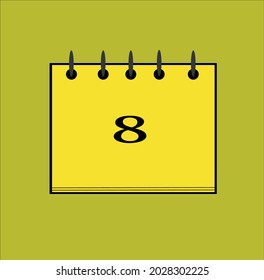Flacher Icon-Kalender einzeln auf schwarz-gelbem Hintergrund. Vektorgrafik.