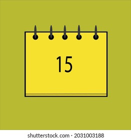 Calendario de icono plano aislado en número negro y fondo amarillo. Vector 