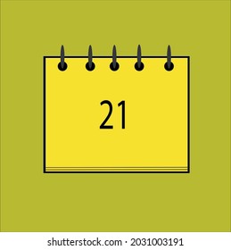 Calendario de icono plano aislado en número negro y fondo amarillo. Vector 