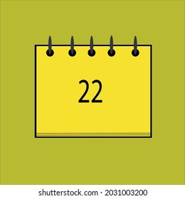 Flat icon calendar isolated on black number and yellow background. Vector 