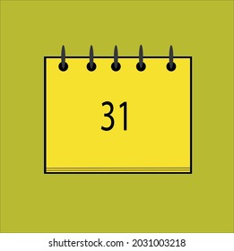 Flat icon calendar isolated on black number and yellow background. Vector 