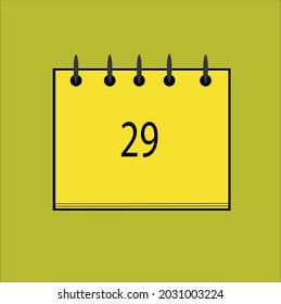 Calendario de icono plano aislado en número negro y fondo amarillo. Vector 