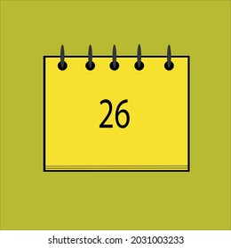 Flat icon calendar isolated on black number and yellow background. Vector 