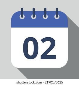 Flat icon calendar isolated on gray background. Vector illustration, day 02.