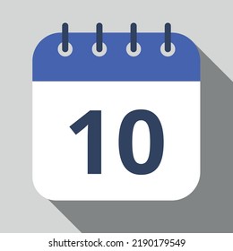 Flat icon calendar isolated on gray background. Vector illustration, day 10.