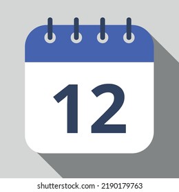 Flat icon calendar isolated on gray background. Vector illustration, day 12.