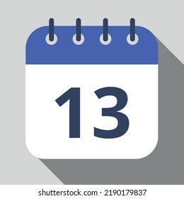 Flat icon calendar isolated on gray background. Vector illustration, day 13.