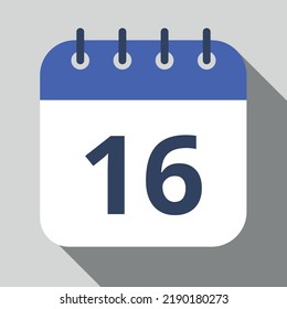 Flacher Symbol-Kalender einzeln auf grauem Hintergrund. Vektorgrafik, Tag 16.
