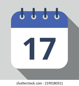 Flat icon calendar isolated on gray background. Vector illustration, day 17.