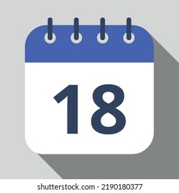 Flat icon calendar isolated on gray background. Vector illustration, day 18.