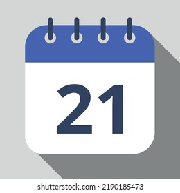 Flat icon calendar isolated on gray background. Vector illustration, day 21.