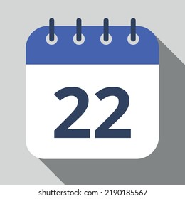 Flat icon calendar isolated on gray background. Vector illustration, day 22.