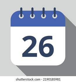 Flat icon calendar isolated on gray background. Vector illustration, day 26.