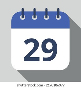 Flat icon calendar isolated on gray background. Vector illustration, day 29.