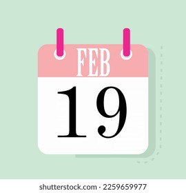 Flat icon calendar isolated on green background. feb19  Vector illustration.