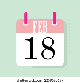 Flat icon calendar isolated on green background. Feb 18 Vector illustration.