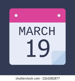 Flat icon calendar isolated on Black background. Vector illustration. 19 March Calendar