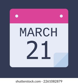 Flacher Icon-Kalender einzeln auf schwarzem Hintergrund. Vektorgrafik. 21. März-Kalender