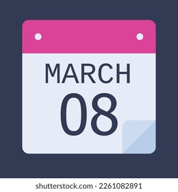 Flacher Icon-Kalender einzeln auf schwarzem Hintergrund. Vektorgrafik. März-Kalender
