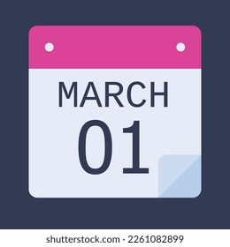 Flacher Icon-Kalender einzeln auf schwarzem Hintergrund. Vektorgrafik. März-Kalender